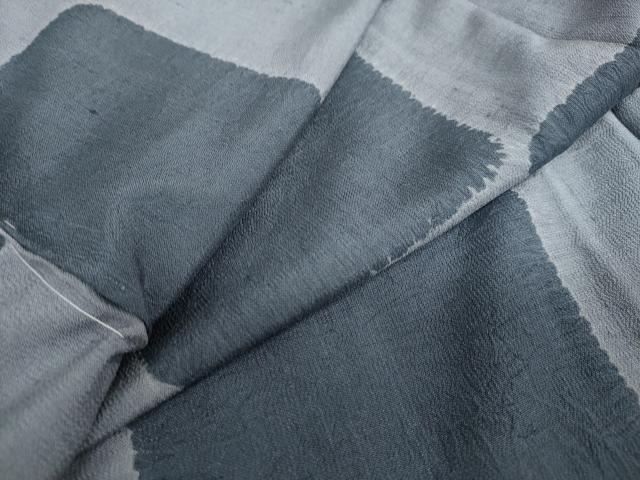 平和屋着物●上質なお召　格子文　仮絵羽 　正絹　逸品　未使用　DAAV4908ud