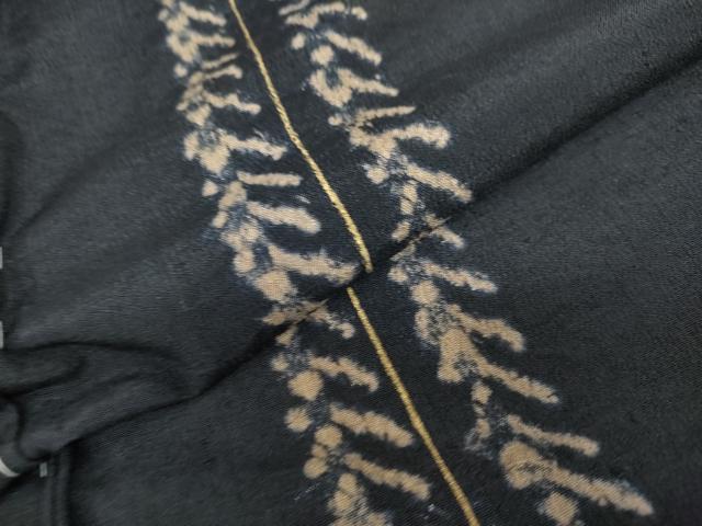 平和屋着物○訪問着 変わり間道 黒地 金彩 お召縮緬 仮絵羽