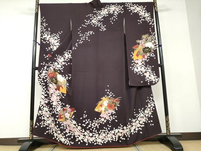 平和屋着物●豪華振袖　駒刺繍　地紙草花文　金彩　正絹　逸品　DAAV4912ud