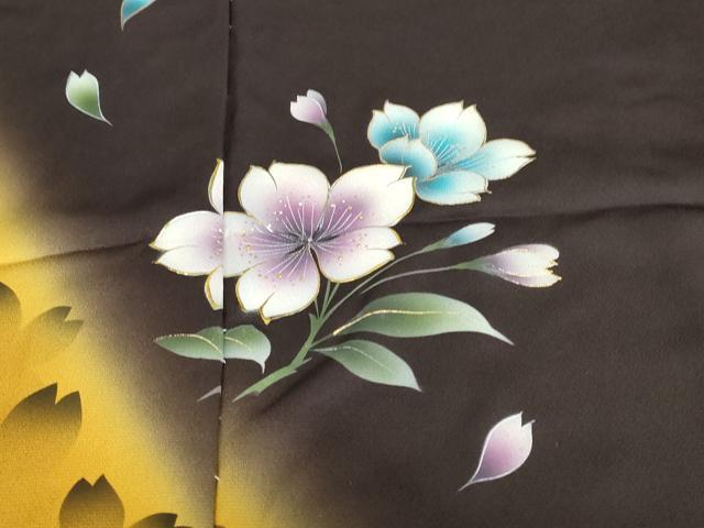 平和屋着物○豪華振袖 手描き 流水鴛鴦風景花籬文 黒地 正絹 逸品