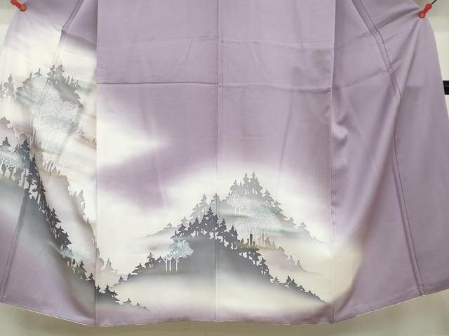 平和屋着物○男性 訪問着 樹林風景シルエット 暈し染め 金彩 正絹 逸品 