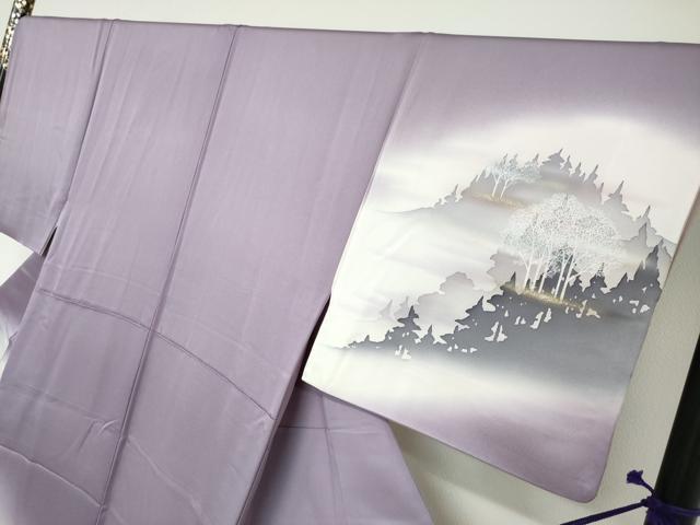 平和屋着物○男性 訪問着 樹林風景シルエット 暈し染め 金彩 正絹 逸品 