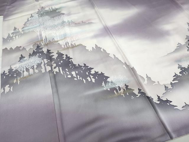 平和屋着物○男性 訪問着 樹林風景シルエット 暈し染め 金彩 正絹 逸品 