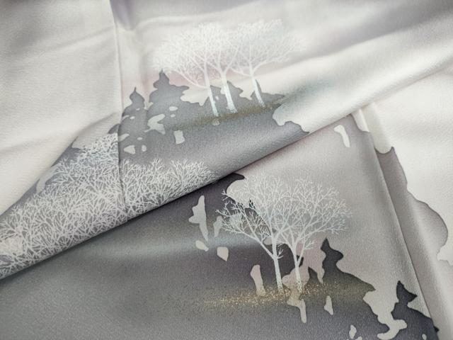 平和屋着物○男性 訪問着 樹林風景シルエット 暈し染め 金彩 正絹 逸品 