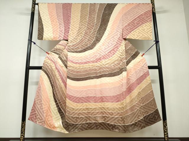 平和屋着物●男性　訪問着　横段文　正絹　逸品　DAAV4942ud