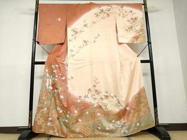 平和屋着物●訪問着　駒刺繍　風景草花文　暈し染め　金彩　正絹　逸品　DAAV4946ud