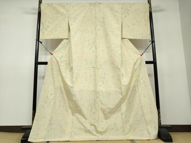 平和屋着物●上質な紬　草花文　ロング丈　正絹　逸品　DAAV4955ud 平和屋着物○上質な紬 草花文 ロング丈 正絹 逸品 DAAV4955ud