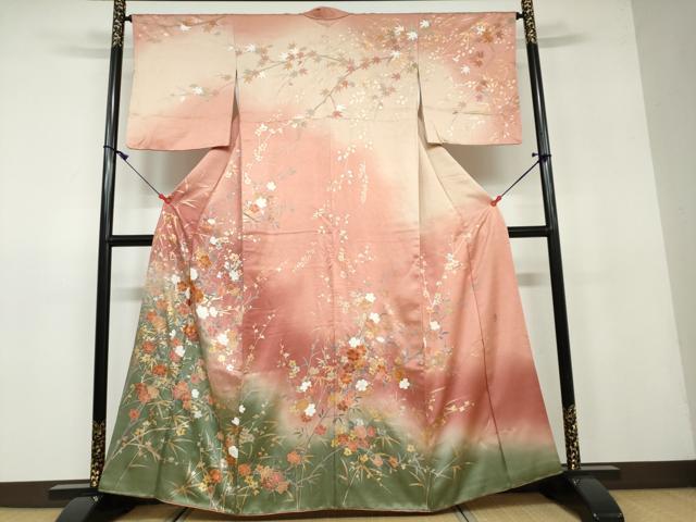 平和屋着物●訪問着　作家物　草花文　暈し染め　金銀彩　正絹　逸品　DAAV4960ud