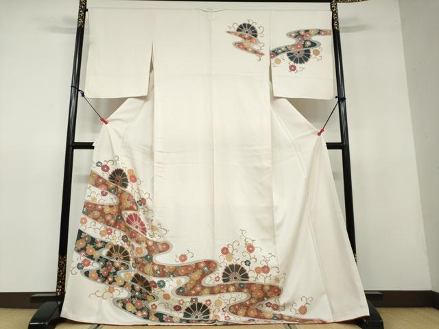 平和屋着物●訪問着　花唐草文　金銀彩　ロング丈　正絹　逸品　DAAV4962ud