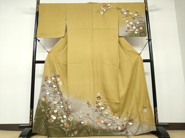 平和屋着物●訪問着　枝花文　暈し染め　金銀彩　正絹　逸品　DAAV4963ud