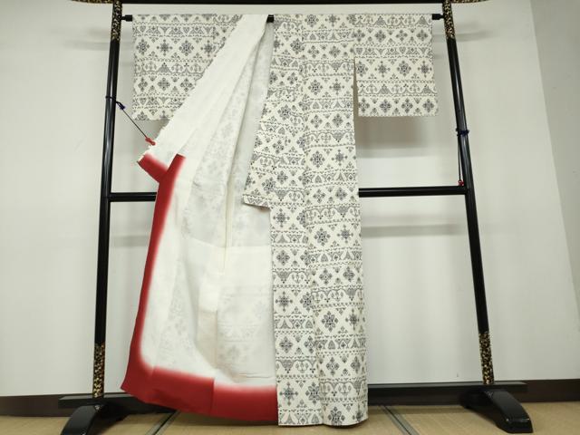 平和屋着物○上質な紬 幾何学文様 正絹 逸品 DAAV4989ud