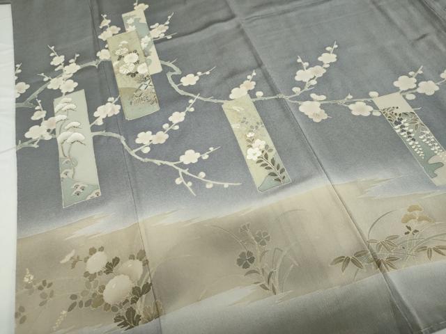平和屋着物●豪華色留袖　作家物　駒刺繍　堆朱箔　短冊草花文　金彩　正絹　逸品　DAAV4996ud 平和屋着物○豪華色留袖 作家物 駒刺繍 堆朱箔 短冊草花文