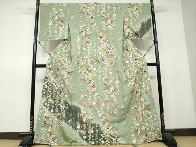 平和屋着物●訪問着　扇面花蝶文　暈し染め　金彩　正絹　逸品　未使用　DAAV4997ud