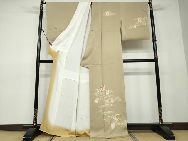 平和屋着物○訪問着 作家物 紬地 枝花楽器文 暈し染め 金彩 正絹 逸品