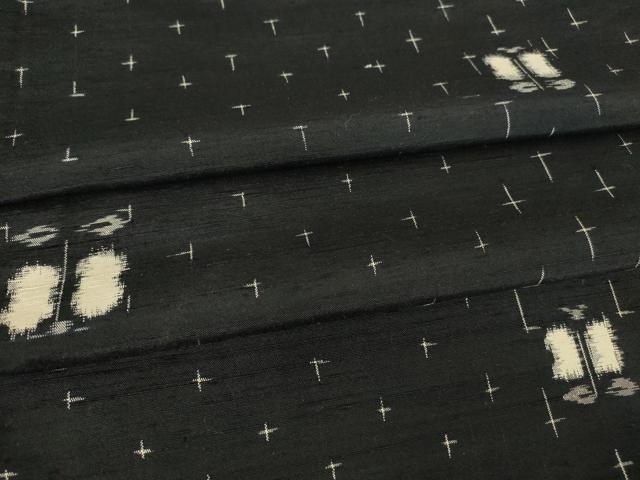 平和屋着物▽上質な紬 単衣 椿 黒地 正絹 逸品 DAAV5015az