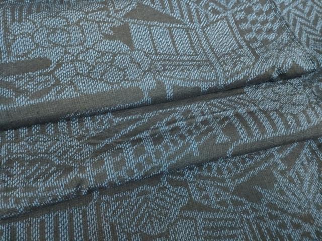 平和屋着物▽結城紬　単衣　風景牡丹文　正絹　逸品　DAAV5029az