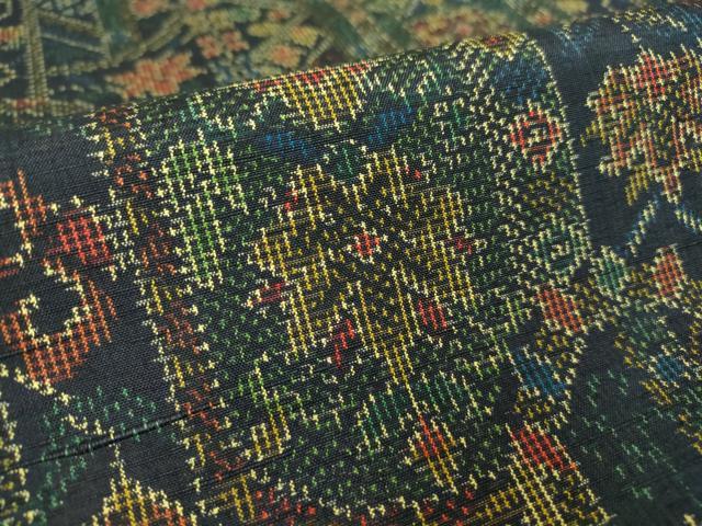 平和屋着物▽上質な紬 単衣 幾何学花文 正絹 逸品 DAAV5030az