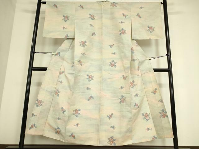 平和屋着物▽上質な紬 単衣 舞花文 正絹 逸品 DAAV5031az