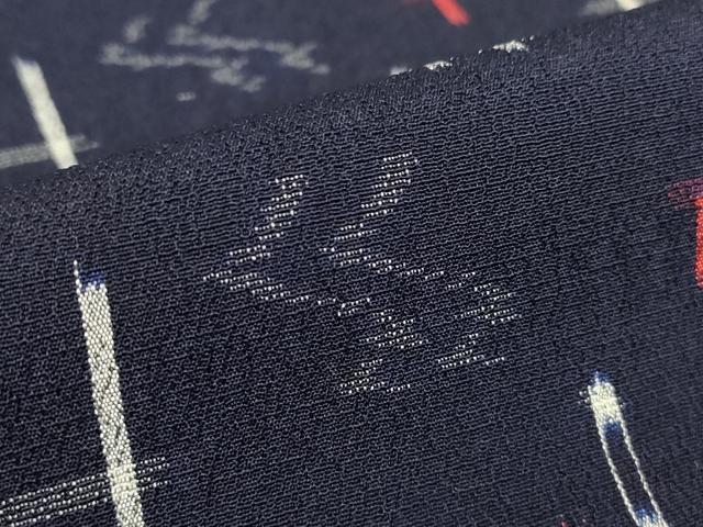 平和屋着物▽上質なお召 単衣 絣流水文 正絹 逸品 DAAV5047az 平和屋