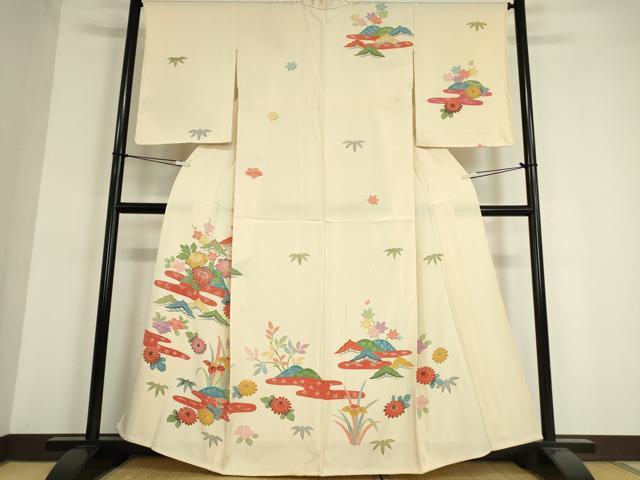 平和屋着物▽訪問着　単衣　型染め　霞吉祥花文　正絹　逸品　未使用　DAAV5054az