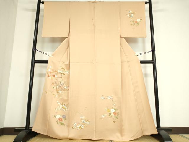 平和屋着物▽訪問着　単衣　水辺風景花文　金彩　正絹　逸品　DAAV5056az