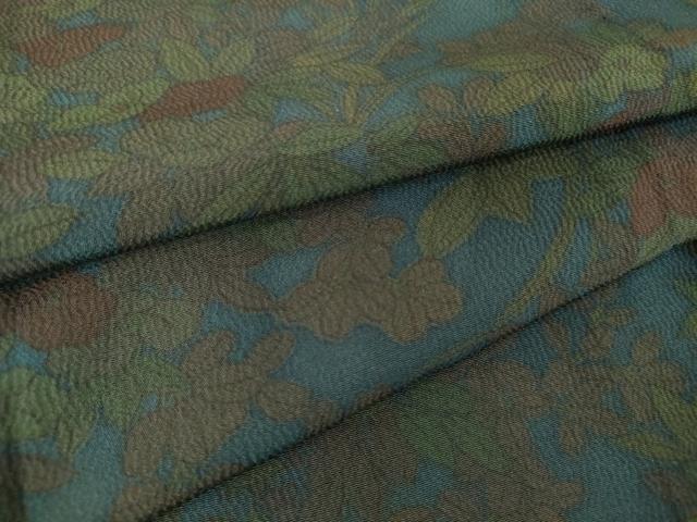 平和屋着物▽上質な小紋　単衣　草花文　鬼しぼ縮緬　正絹　逸品　DAAV5070az
