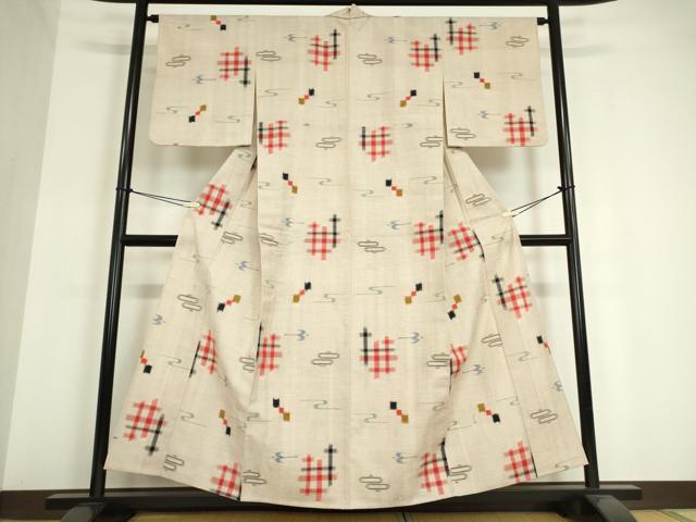 平和屋着物▽上質な紬　単衣　絣文　DAAV5077az