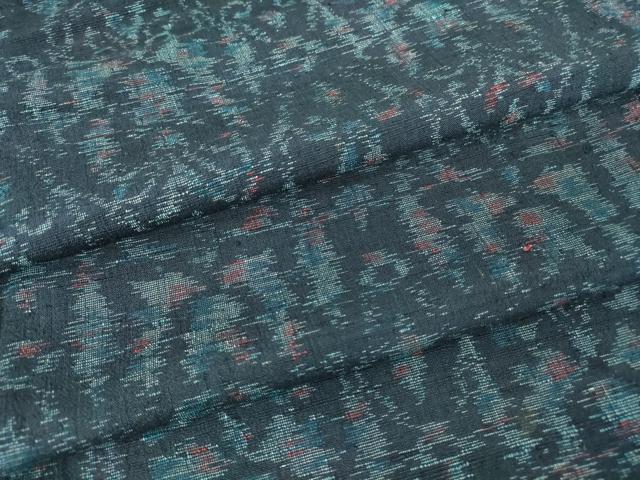 平和屋着物▽結城紬　単衣　幾何学花文　正絹　逸品　DAAV5085az