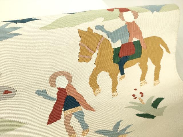 平和屋着物○爪掻き本綴れ 八寸名古屋帯 横段文 正絹