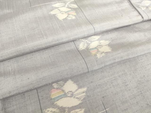 平和屋着物▽上質な紬　単衣　草花文　正絹　逸品　DAAV5205az