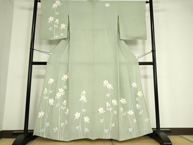 平和屋着物▽訪問着　単衣　草花文　正絹　逸品　DAAV5214az