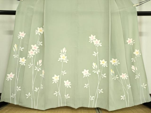 平和屋着物▽訪問着　単衣　草花文　正絹　逸品　DAAV5214az_3