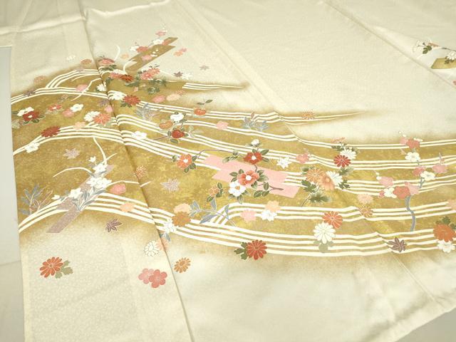 平和屋着物▽訪問着　単衣　駒刺繍　舞花文　金彩　正絹　逸品　未使用　DAAV5337az 平和屋着物▽訪問着 単衣 駒刺繍 舞花文 金彩 正絹 逸品 未