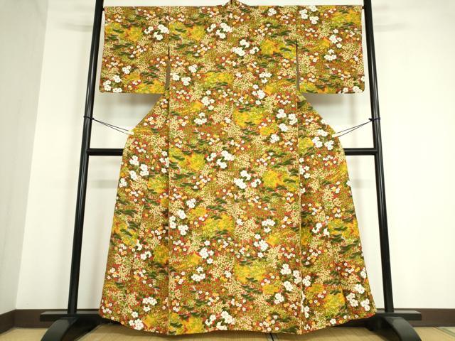 平和屋着物▽上質な小紋 単衣 風景花文 正絹 逸品DAAV5340az