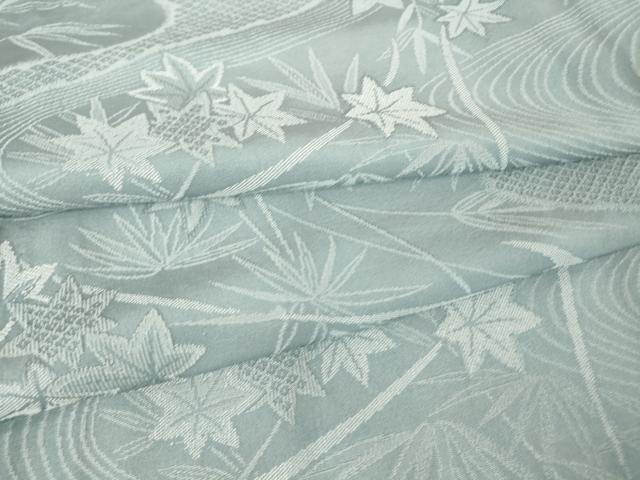 平和屋着物▽上質なお召　単衣　竜田川文　浅縹色　正絹　逸品DAAV5344az