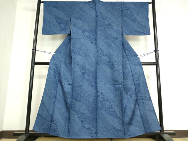 平和屋着物▽江戸小紋 単衣 青海波花文 洗える着物 DAAV5346az