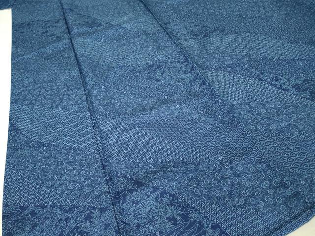 平和屋着物▽江戸小紋 単衣 青海波花文 洗える着物 DAAV5346az