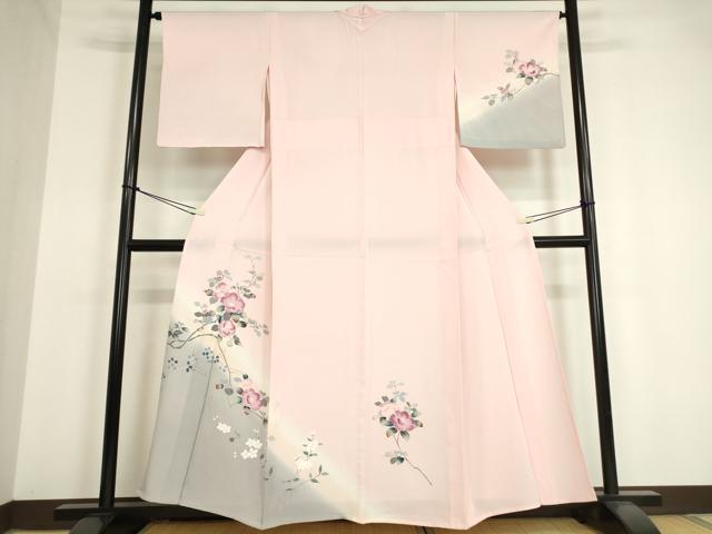 平和屋着物▽訪問着　単衣　友禅　枝花文　暈し染め　正絹　逸品　DAAV5353az