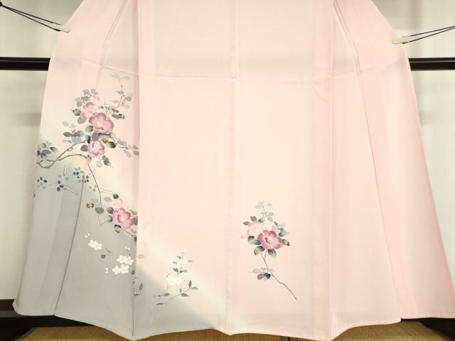 平和屋着物○訪問着 枝花文 暈し染め 金彩 銀通し地
