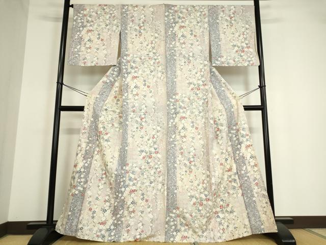 平和屋着物▽上質な小紋 単衣 幾何学文様 銀彩 正絹 逸品