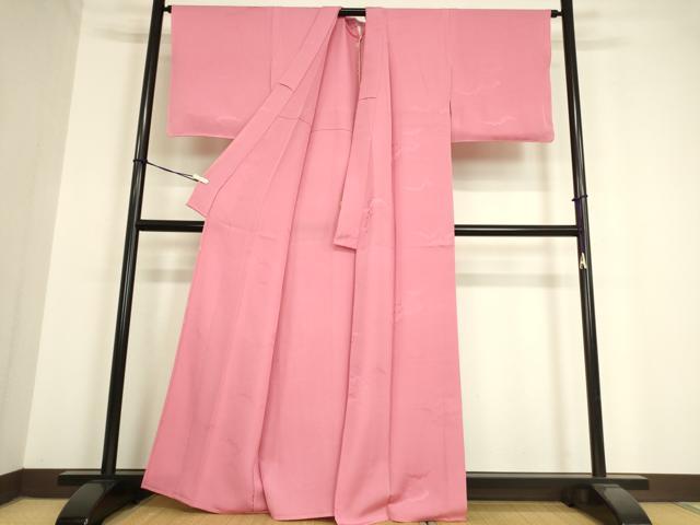 平和屋着物▽上質な色無地 単衣 雲取花地紋 牡丹色