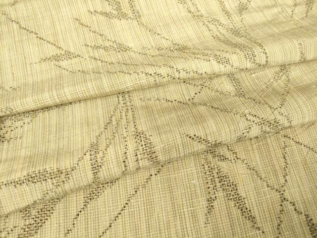 平和屋着物▽上質な紬　単衣　草葉文　正絹　逸品　DAAV5383az