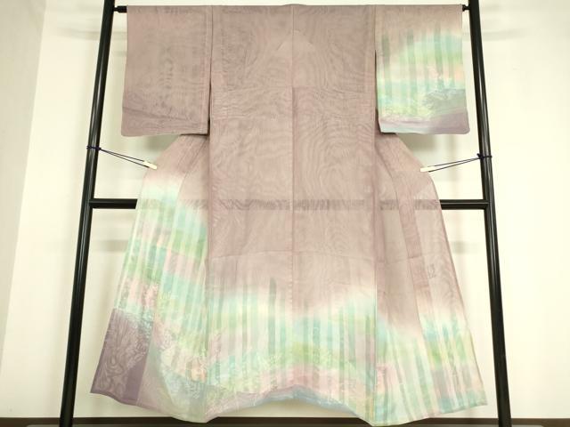 平和屋着物▽訪問着　無双　作家物　紗袷　紗×紗　笹竹文　暈し染め　正絹　逸品　DAAV5399az