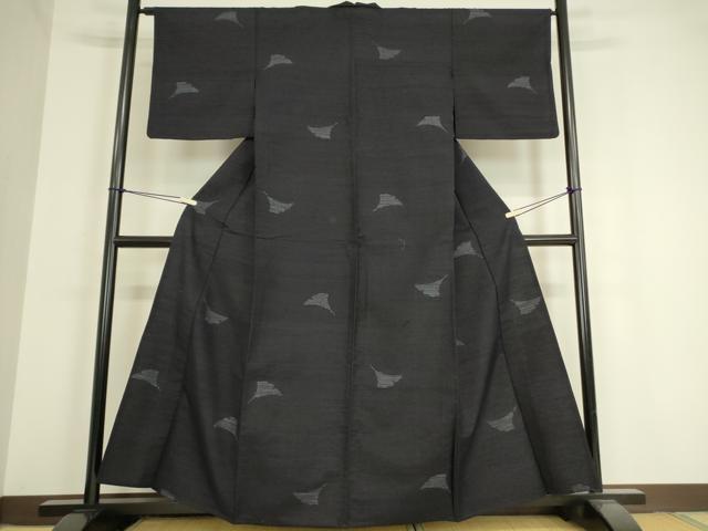 平和屋着物▽結城紬　単衣　銀杏　飛び亀甲柄　80亀甲　正絹　逸品　DAAV5416az 平和屋着物▽結城紬 単衣 銀杏 飛び亀甲柄 80亀甲 正絹 逸品