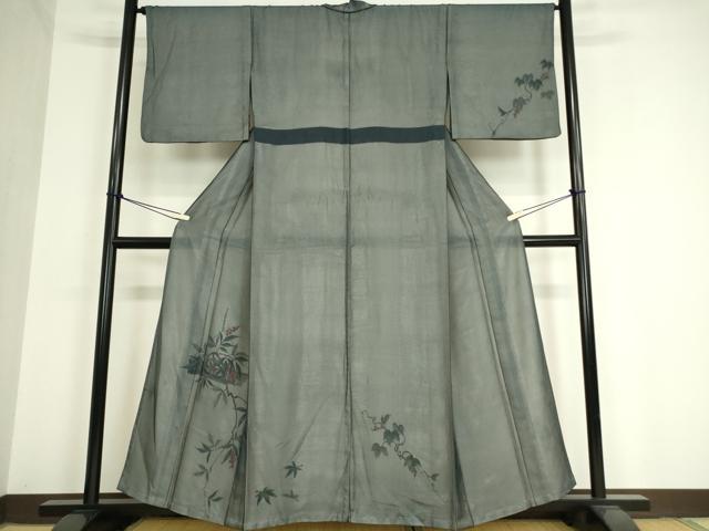 平和屋着物▽訪問着　無双　紗袷　紗×絽　南天枝葉文　正絹　逸品　DAAV5435az