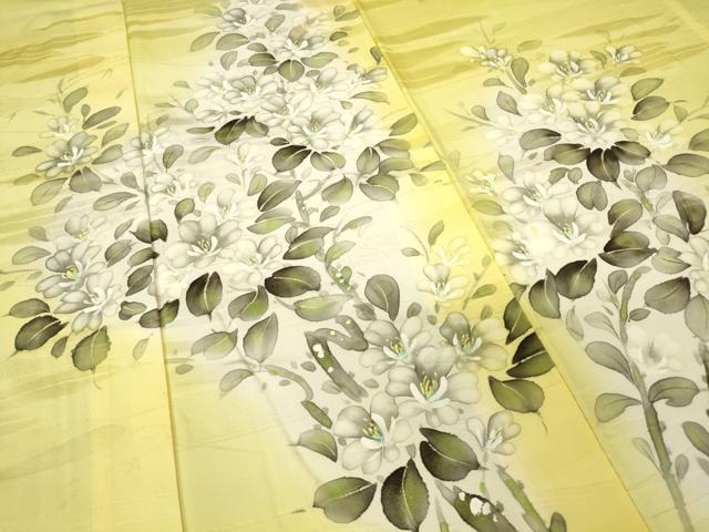 平和屋着物▽訪問着　単衣　草花文　手描き　暈し染め　正絹　逸品　DAAV5443az_4