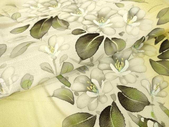 平和屋着物▽訪問着　単衣　草花文　手描き　暈し染め　正絹　逸品　DAAV5443az_5