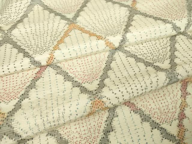 平和屋着物▽上質な紬　単衣　格子花文　正絹　逸品　DAAV5569az