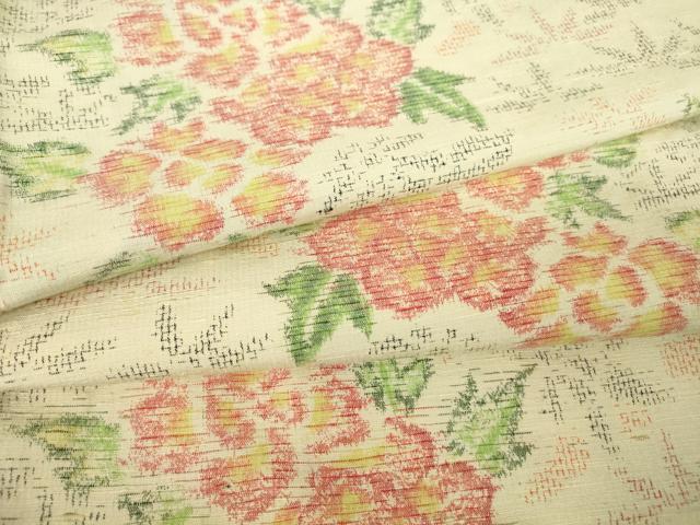 平和屋着物▽上質な紬　単衣　草花文　正絹　逸品　DAAV5572az