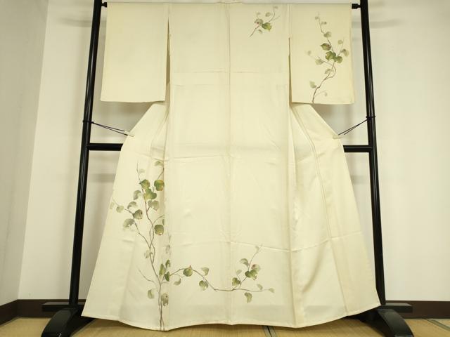 平和屋着物▽訪問着　単衣　枝葉文　正絹　逸品　DAAV5576az